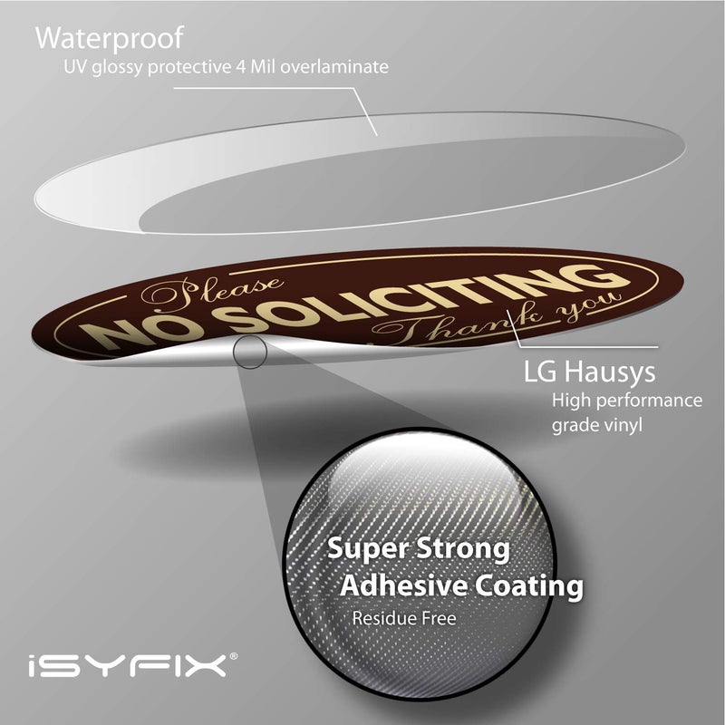 iSYFIX No Soliciting Sign Sticker for House, Home & Business - 4 Pack 7 x 3 inch - Premium Self-Adhesive Vinyl, Laminated for Ultimate UV, Weather, Scratch, Water and Fade Resistance, Indoor & Outdoor - Image 3